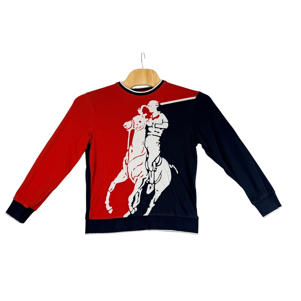 Polo Ralph Lauren Crewneck Sweatshirt Colorblock Red Navy Mens Small Big Pony